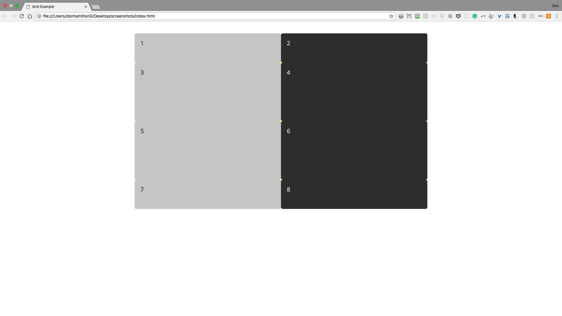 Two column, four row grid